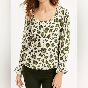 NWT LOFT Green Cheetah Print Square Neck Blouse